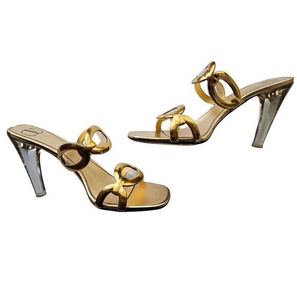 Valentino Garavani Chain 1967 Mule Size 38.5 US 8.5 Metallic Gold Leather - Picture 3 of 10